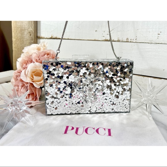 Emilio Pucci Rare Glitter Lucite 3-D Logo Box Clutch/Shoulder Bag - Picture 2 of 16